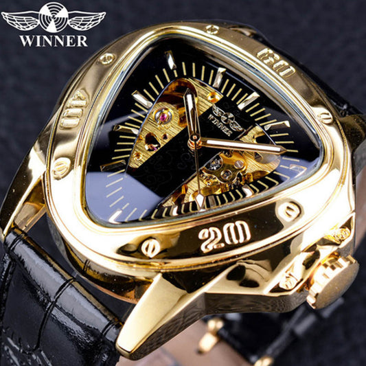 Winner European and American Style Men's Fashion Casual Cut Out Triangle Large Dial Automatic Mechanical Watch Wholesale